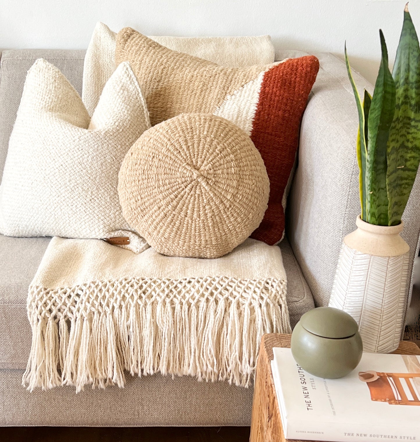 Handwoven Llama wool throw with macrame detail + tassels