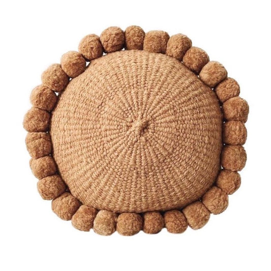 Round Butternut Boho Pom Pom pillow cover