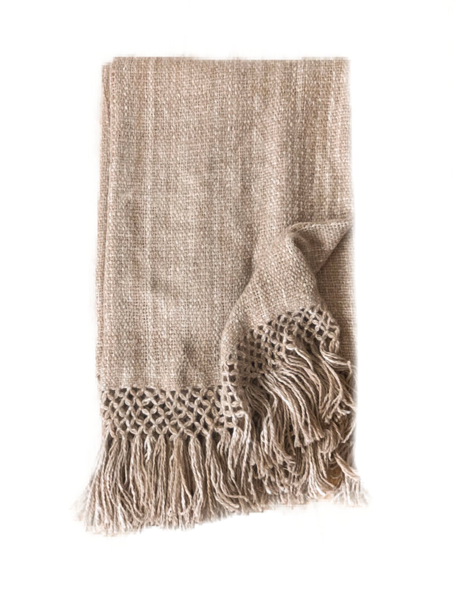 Handwoven Llama wool throw with macrame detail + tassels