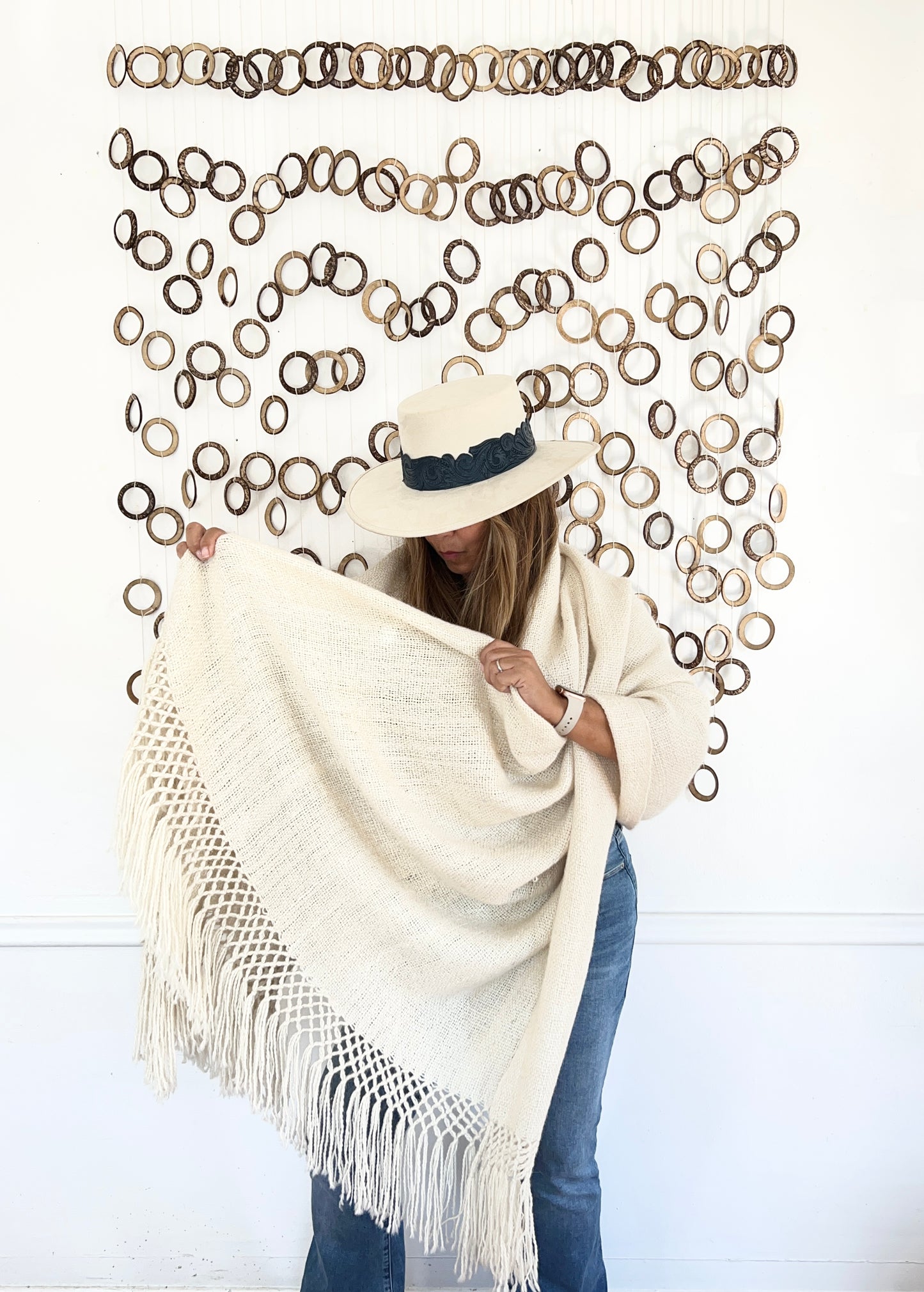 Handwoven Llama wool throw with macrame detail + tassels