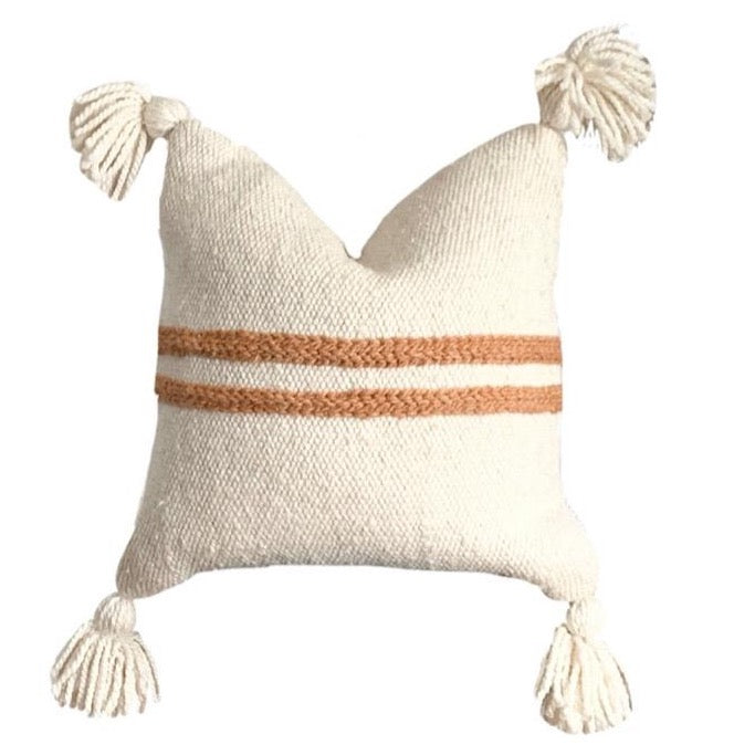 Pumpkin and Ivory striped Medium tassel Boho pillow cover