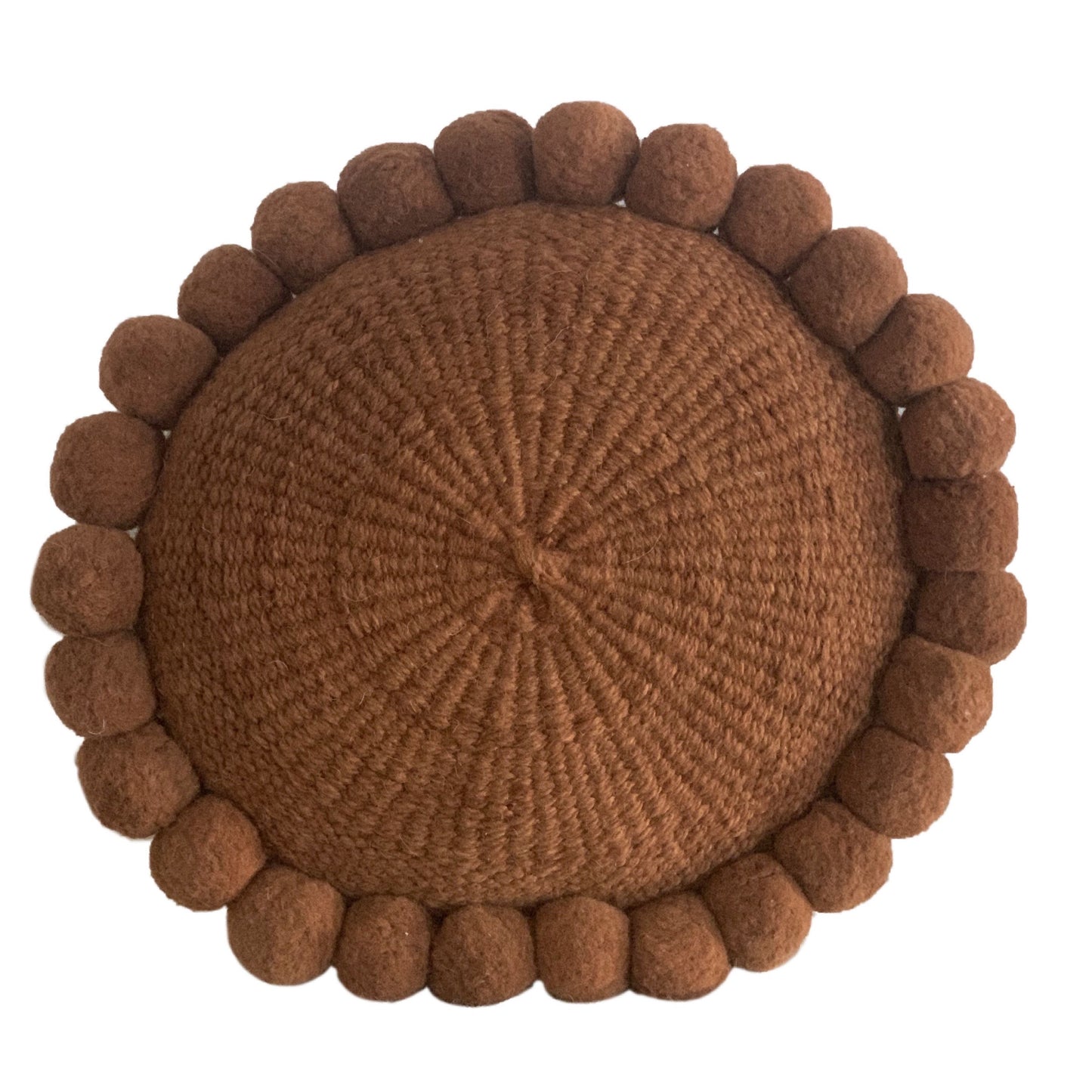 Medium Round Rust Boho Pom Pom pillow cover