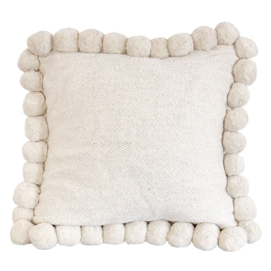 Ivory Pom Pom Pillow Cover