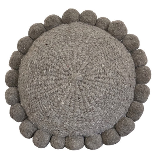 Medium Round Gray Boho Pom Pom pillow cover