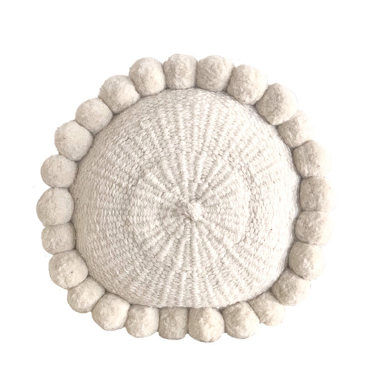 Round Ivory Boho Pom Pom pillow cover- 3 sizes pre order