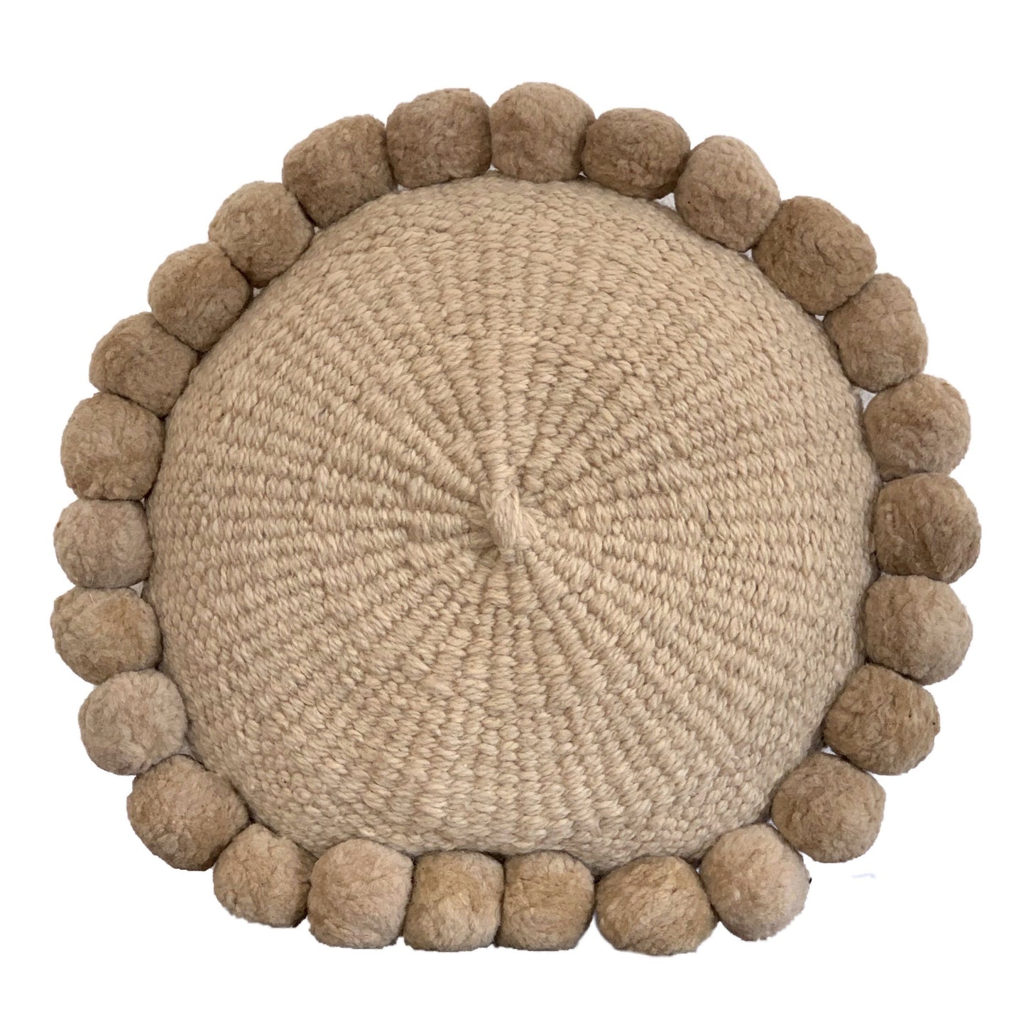 Medium Round Sand Boho Pom Pom pillow cover