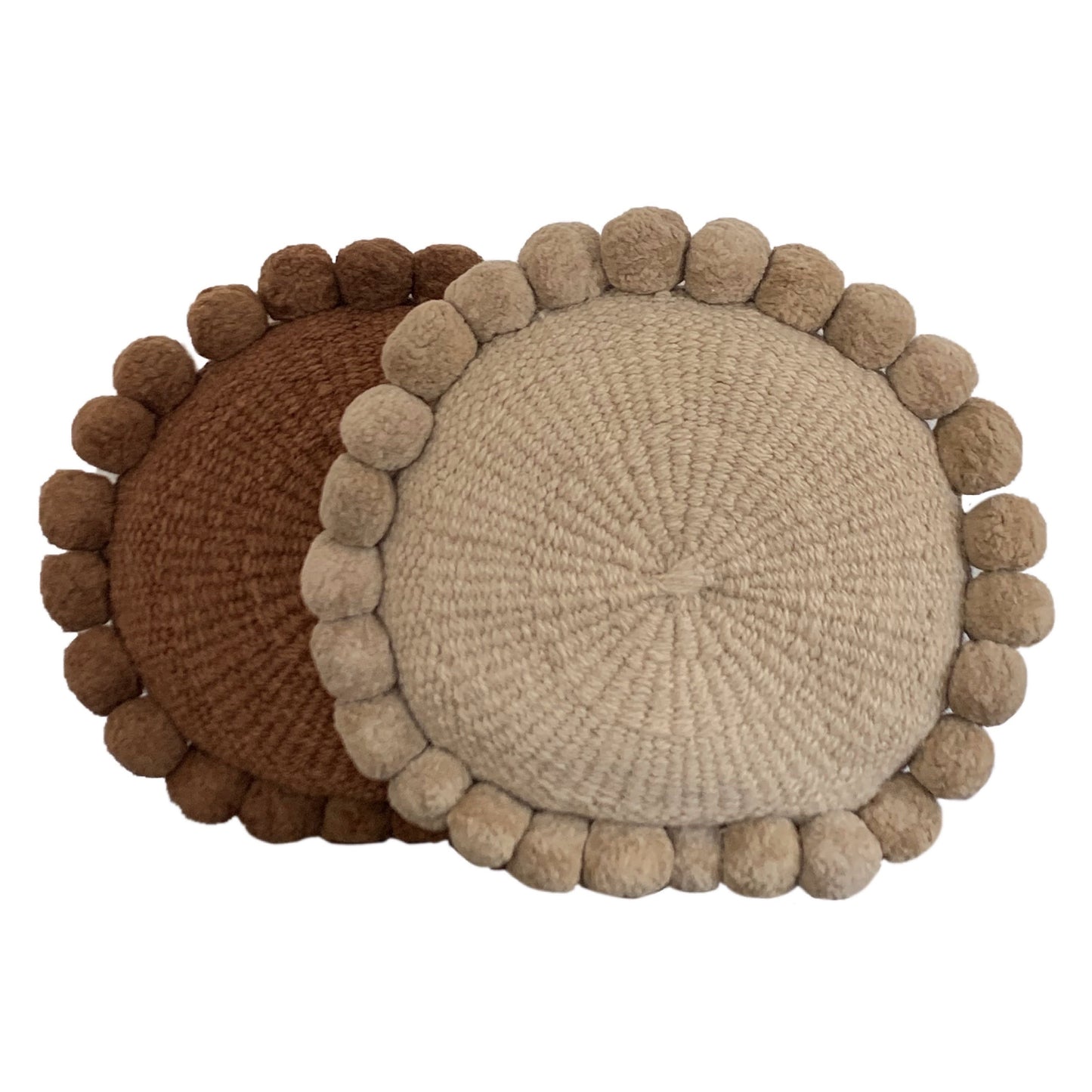 Medium Round Sand Boho Pom Pom pillow cover