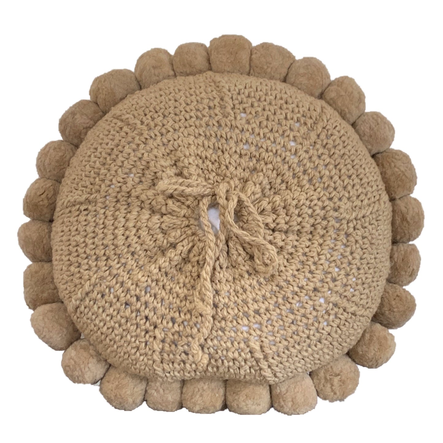 Medium Round Sand Boho Pom Pom pillow cover