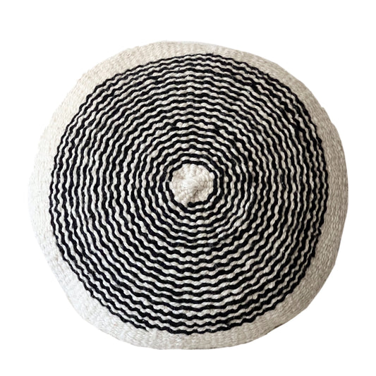 Large Round Ivory + Black detail wool pillow cover