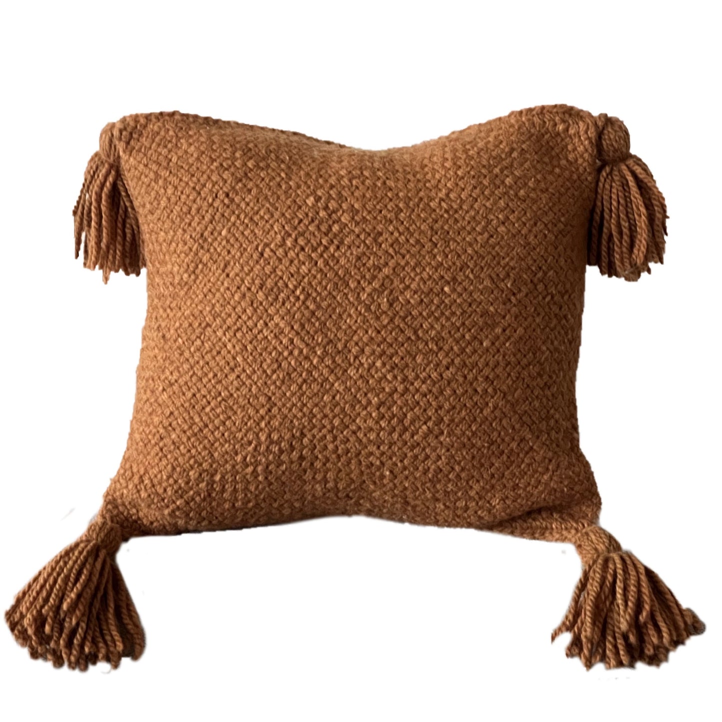 Burnt Orange basket weave wool tassel pillow cover 