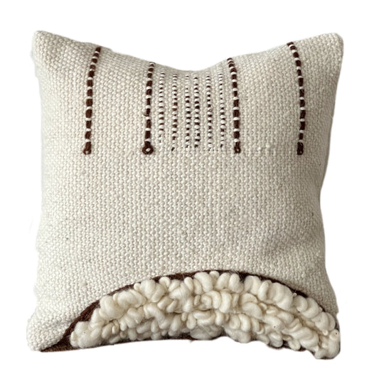 Lua Boho Ivory and Brown wool pillow cover