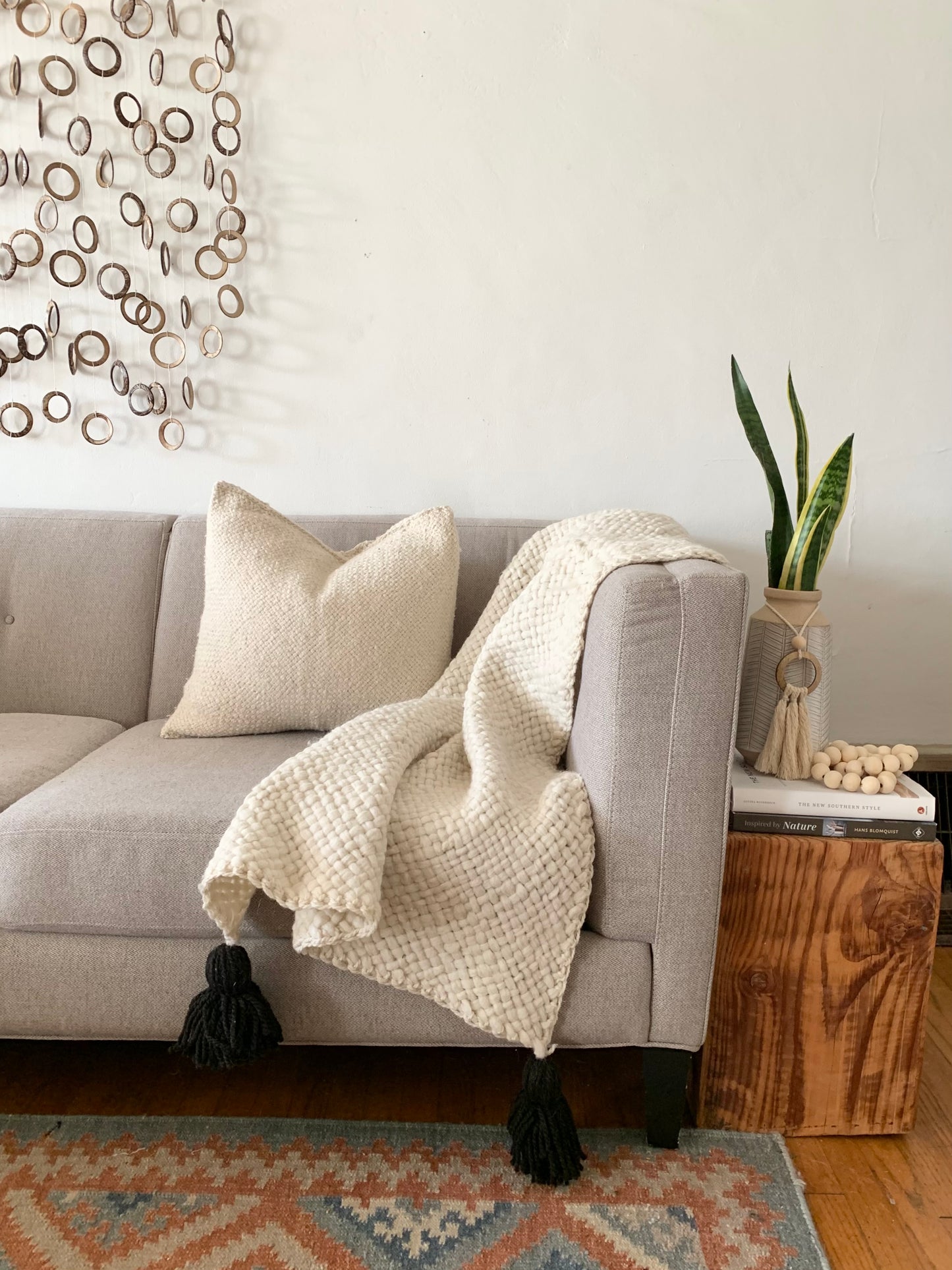 Handwoven Ivory wool Throw