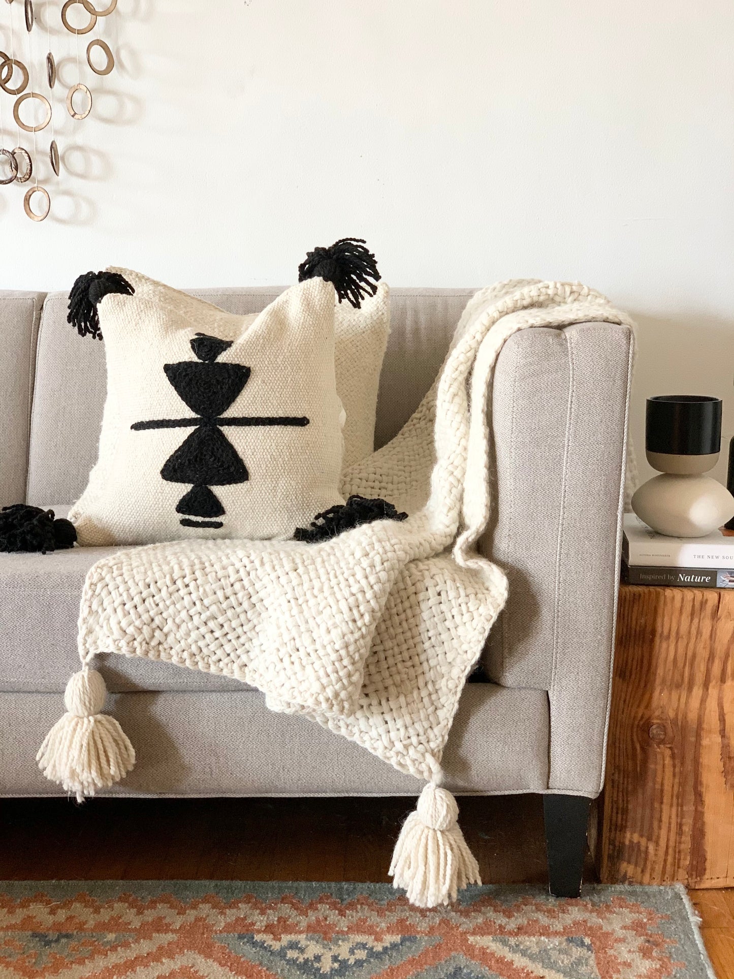 Handwoven Ivory wool Throw