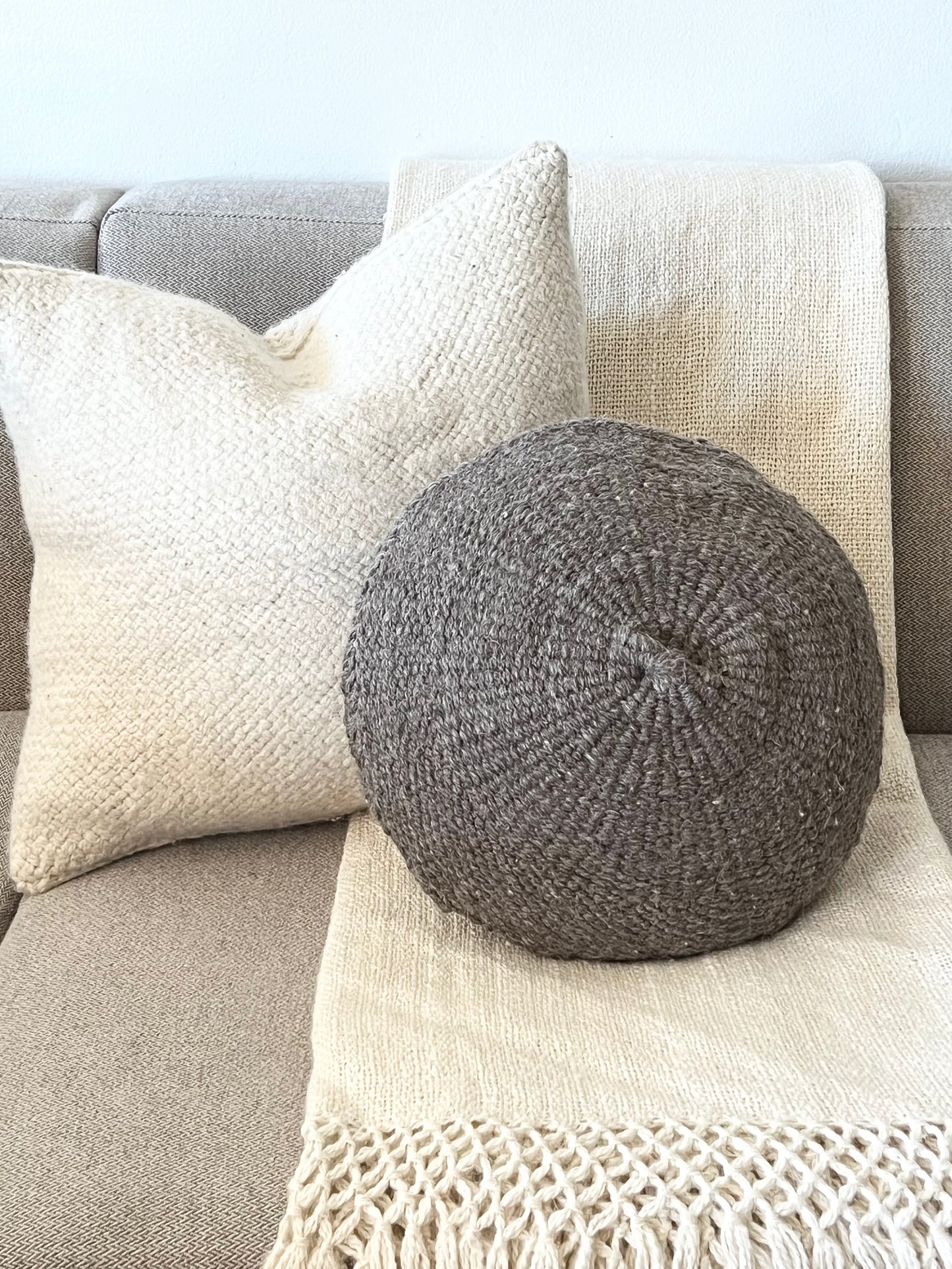 Medium round Gray wool pillow cover