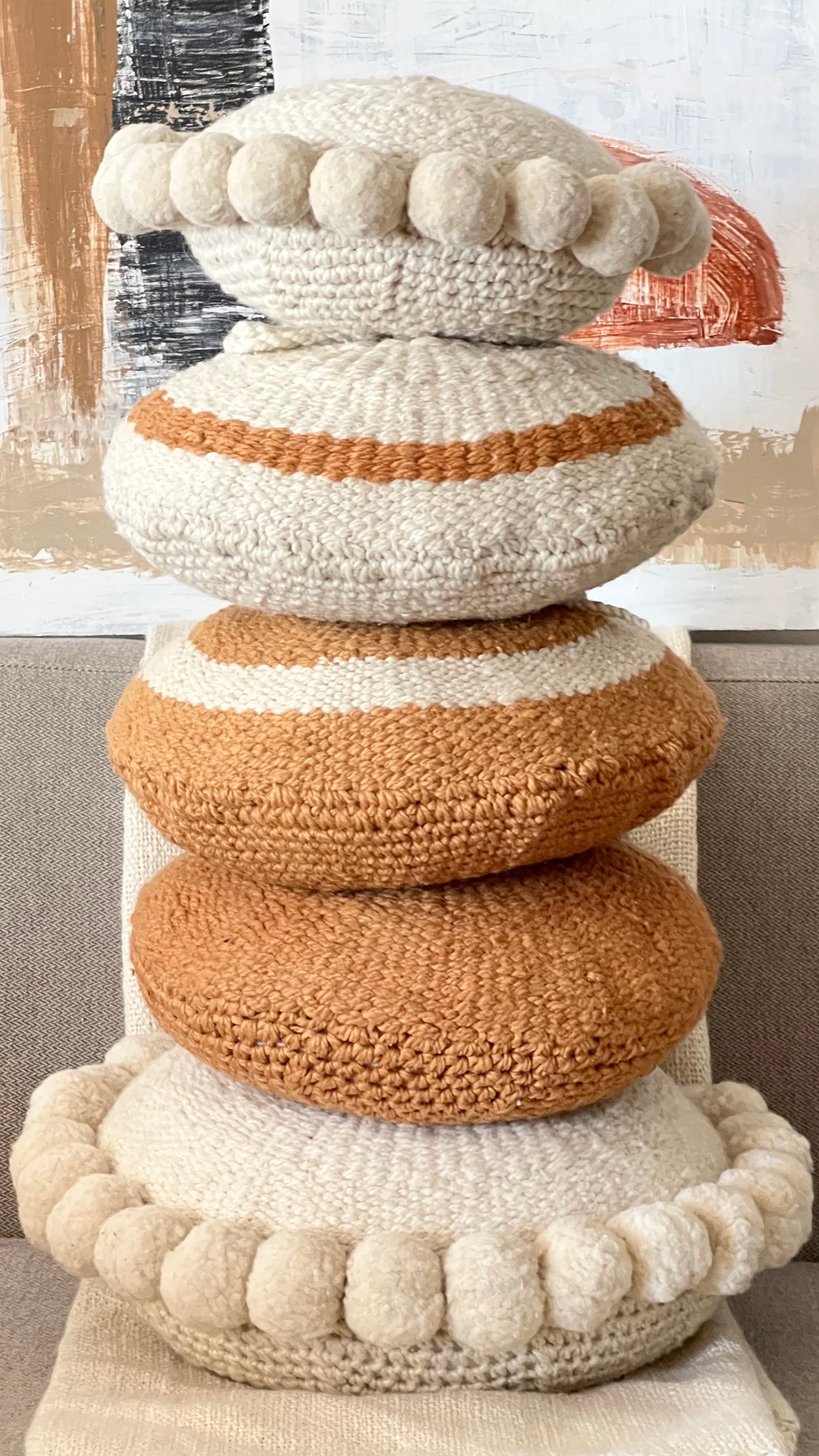 Medium Round Ivory + pumpkin detail wool pillow cover